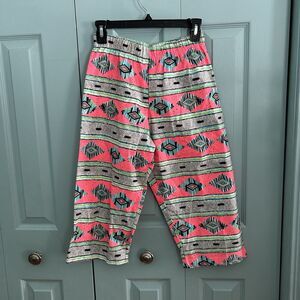 Y2K Cropped Wide Leg Pants Womens Large Elastic Waist Artsy Neon Geometric